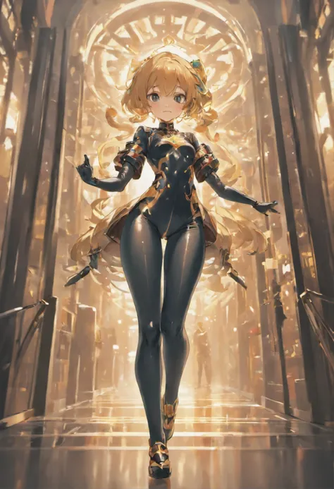 (((Best Quality))), (((Master Parts))), soio, super thin photo, full body picture Unreal Engine 5 8K UHD, Beautiful Girl, 详细的脸, Wearing a tight latex catsuit with golden lace, latex collar, Latex Gloves, Long latex socks with strap, arm and leg cuffs, 统一 8...