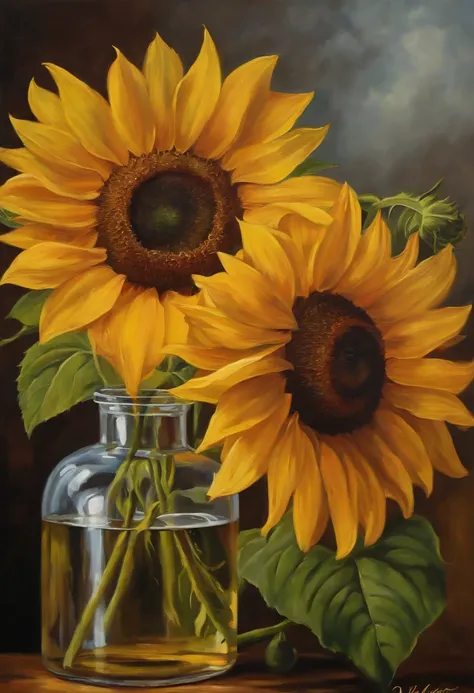 Farm sunflower oil painting.