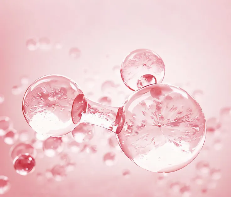 There are many bubbles floating in the air, bubbling skin, Ethereal bubbles, floating molecules, foamy, bubbly scenery, translucent sphere, Bubble background, water bubbles, water particulate, pink water in a large bath, Buble, molecules, iridescent soapy ...