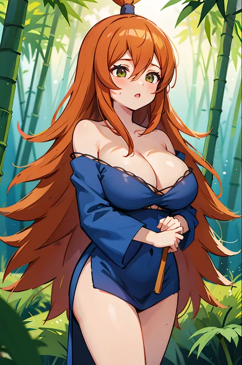 nar_Terumi_Mei,Large breasts，Off-the-shoulder attire，cleavage，bamboo forrest