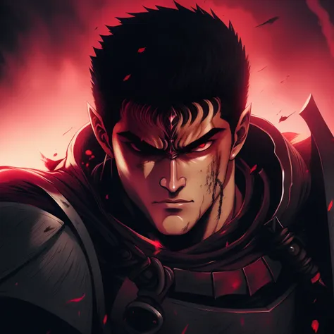 a close up of a man with a sword in his hand, berserk art style, berserk style, portrait of guts from berserk, berserk guts, ber...