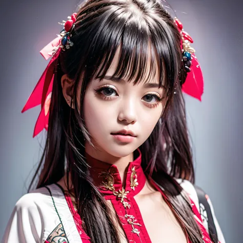 13 year old girl，exquisite facial features，Red clothes，Chinese woman