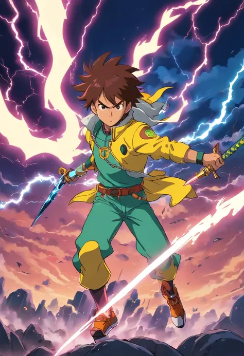 cartoon of a man with a sword and a lightning bolt, an epic anime of a energy man, this character has cryokinesis, afrofuturism anime, animation still screencap, style of jet set radio