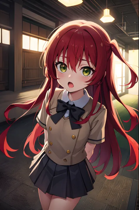 kitaikuyo, ikuyo kita, (green eyes:1.5), hair between eyes, long hair, one side up, red hair, (flat chest:1.2),
break black foot...