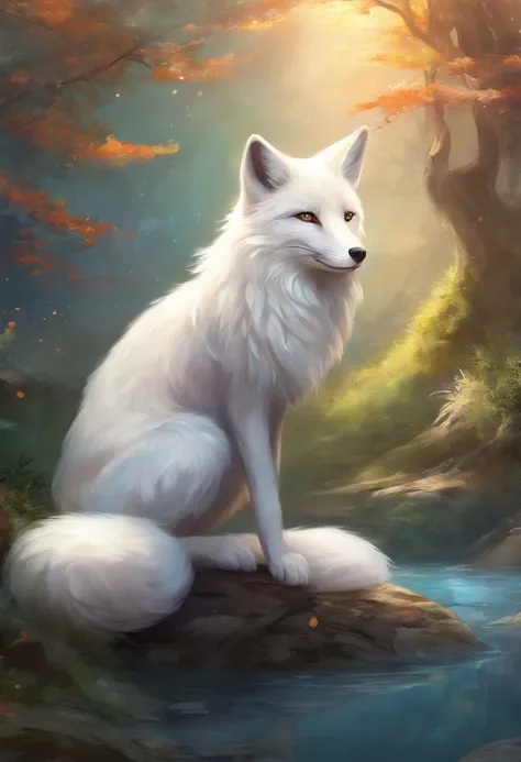 Best quality, 4K, masterpiece, art, anthropomorphic white fox