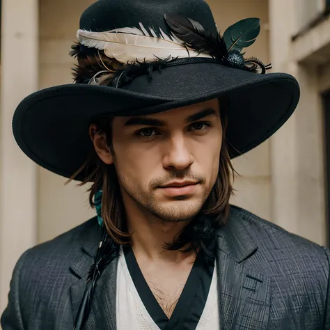 Derby men’s hat with too many feathers