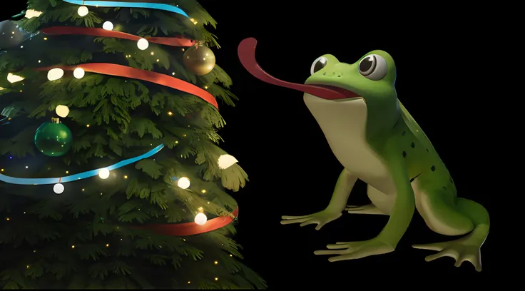 Christmas，Christmas tree，frogs，photorealestic，8K