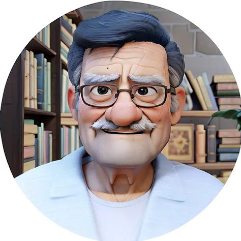 (a wise old man standing in front, illuminated by the light of a lamp, against the backdrop of a library),best quality,ultra-detailed,high-res,physically-based rendering,studio lighting,vivid colors,detailed face and eyes,detailed hand and fingers,gray hai...