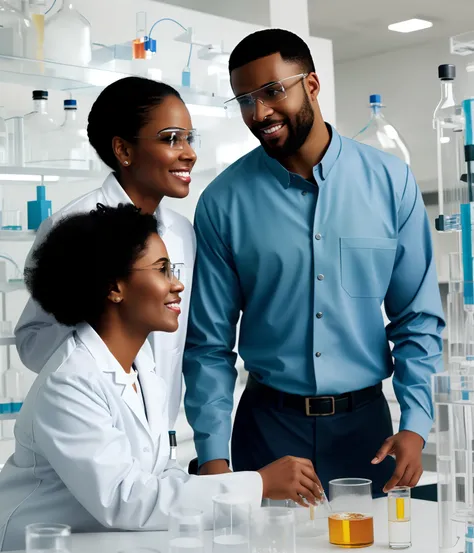 three people in lab coats are looking at a glass of liquid, wearing lab coat and a blouse, scientists, in a lab, scientist, wearing a white lab coat, in a laboratory, wearing a lab coat, wearing lab coat and glasses, wearing lab coat, stood in a lab, adver...