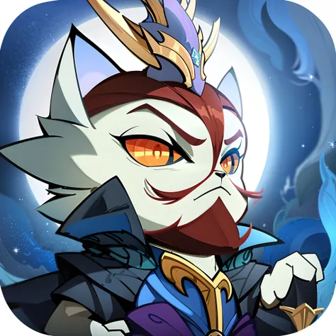 There is a cartoon cat with a crown on his head, onmyoji portrait, onmyoji, arcane art style, hearthstone art style, Official Splash Art, Onmyoji detailed art, league of legends art style, style of duelyst, painted in the style arcane, god of cats, world b...