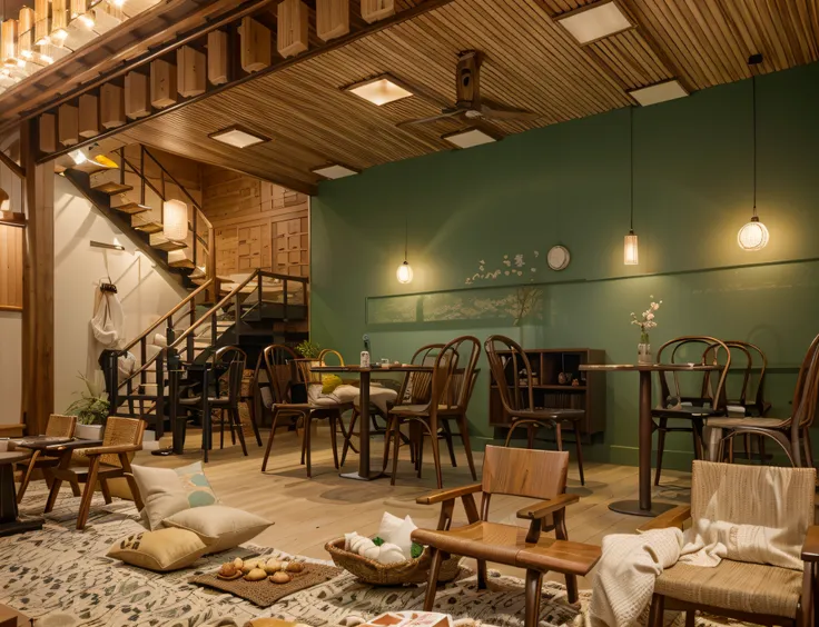 A Japanese-style café typically exudes a subtle, nature-infused charm, emphasizing tranquility and aesthetics. Patrons often revel in a cozy, sophisticated, and creatively crafted space. The exterior usually boasts simple architecture with gentle colors, n...