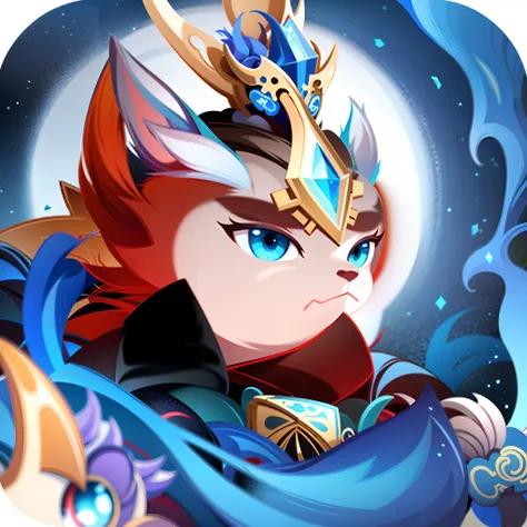 a close up of a cartoon character with a sword and a crown, onmyoji, Onmyoji detailed art, onmyoji portrait, arcane art style, Cat Warrior, epic legends game icon, world boss kitten, style of duelyst, xianxia hero, Moon Rias, dark fox mage, inspired by Luo...