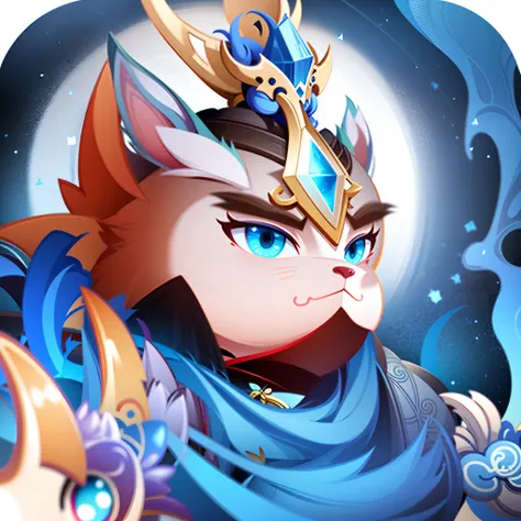 Close-up of a cartoon cat with a crown on its head, Cat Warrior, onmyoji, world boss kitten, Onmyoji detailed art, epic legends game icon, onmyoji portrait, arcane art style, hero 2 d fanart artsation, style of duelyst, xianxia hero, Mobile game art, G Liu...