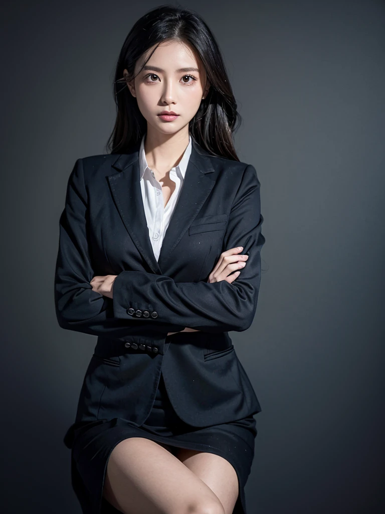 Lecture Topics:::::，Female teacher，Point to the blackboard，looks into camera，Business suit，Serious expressions，Solemn manners，looks into camera，a mature female，vred，scowling，speech，Audience，Half-body diagram