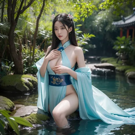 。Fantasy immortal cultivation novel, The girl holding the divine water fish looks exquisite, Expressions contain emotion, Chinese elements of aqua, colours, Translucent, Immortal clothing, There are lines on the forehead, And there are Chinese beauties in ...