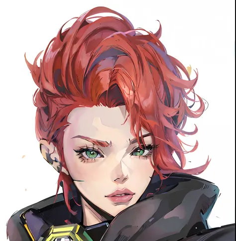 anime - stylistic image of a woman with red hair and green eyes, 《overwatch》moira, made with anime painter studio, drawn in anim...