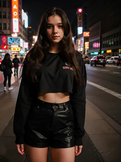 random cinematic portrait cute sexy outfit 22 years old girl straight hair, night in New York