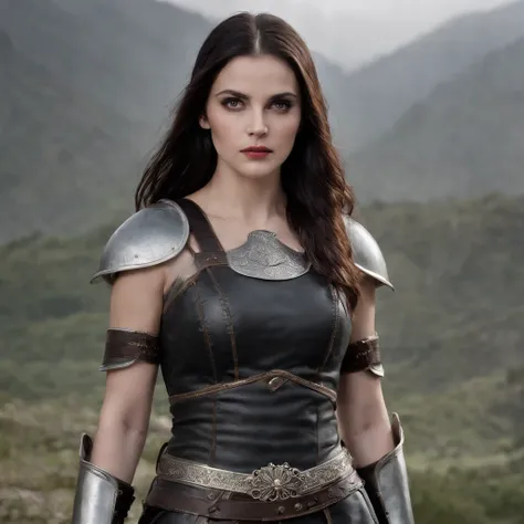 A dark female tieflin, Evil eyes, Wearing leather black armor, Dark silver, Pale and dark skin, Bright eyes, Young, pretty, Intricate horns, Black hair flowing, Long hair, sport, Muscular, Hot, Malicious eyes, epic angle, Dark background, fog atmosphere, B...