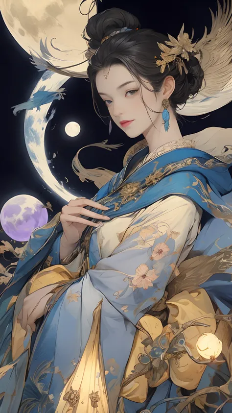 ((best quality)), ((masterpiece)) Moon, Luna, Goddess, Flower