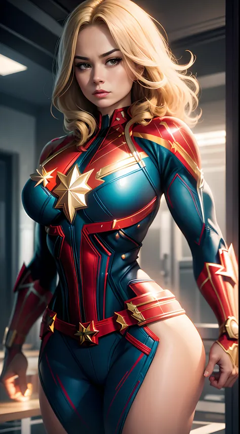 big breast woman camouflage naked muscles (captain marvel costume)