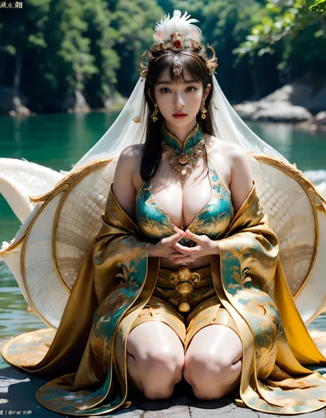 (heavy breasts)、top-quality、​masterpiece、超A high resolution、（Yellow Dragon Armor）、(((Colossal tits))),dragon armor、(((Detailed Micro Bikini))),(Wearing a beautiful crown made of jewels),(Photorealsitic:1.4)、Raw photo、女の子1人、(((Random hair))、(((Take differen...