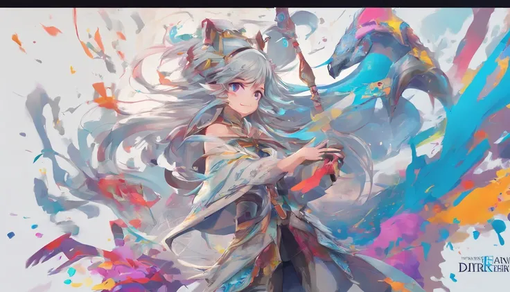 Splash Art, Smile full of happiness、Long curly girls head, ((White background)), Piercing eyes, epic instagram, art  stations, splash style of colorful paint, contour lines, hyperdetailed intricately detailed , Unreal Engine, Fantastical, intricate detaile...