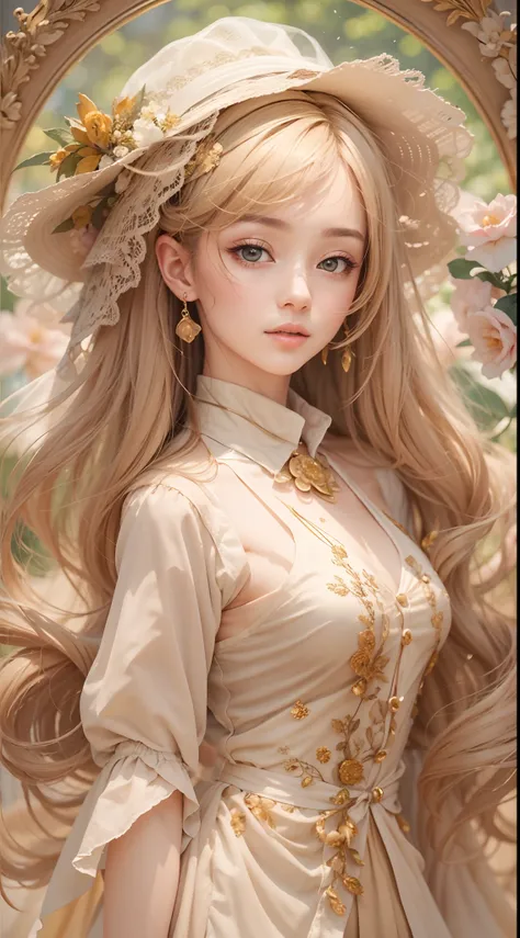 ((Best quality)) , ((Masterpiece)) , (Detailed) , A higher grade of beauty thin (Female:1.3) , She had a very faint smile, She was wearing Danton, Her Dandong was tailor-made by Junya Watanabe, Women have honey hairstyles, voluminous hair, From the inside ...