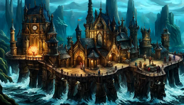 (by Greg Rutkowski: 1.2), (masterpiece), ((best quality)), extremely delicate and beautiful, illustration, Guild Wars, (fantasy landscape), A mesmerizing fantasy landscape with enchanting elements blending seamlessly. ((majestic underwater city, ocean, fin...