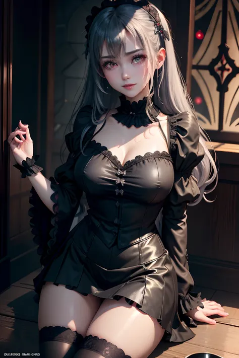 Hard Dark Gothic Makeup、Maniacal、Deep night sky、horor、Black Dark Eyeshadow、crying how bright、mourn、Good skin luster、Long hair straight hair、Dark Gothic Makeup、Dark smile、Restless Palace、Expressions of sexual arousal、Fragrant beauty、22year old、Lying、seducti...