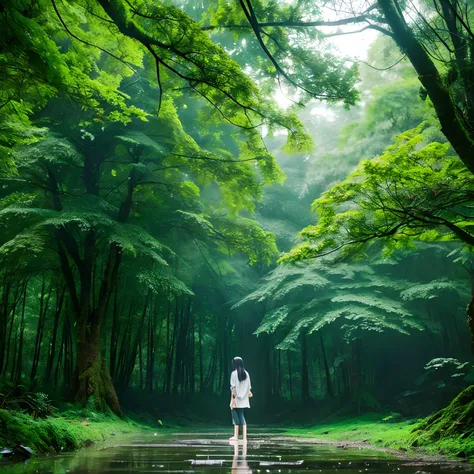 Live Action　high-level image quality　Rainy forest　Rain-soaked tree々