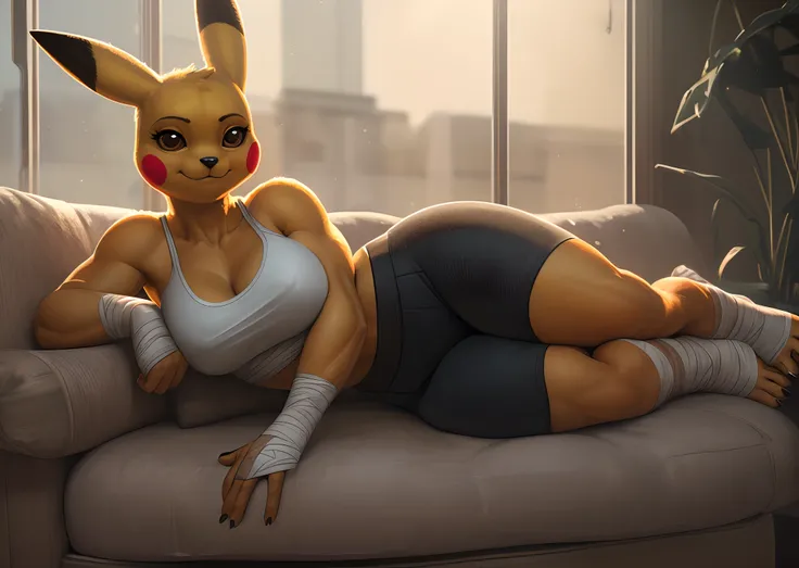 [pikachu], [Uploaded to e621.net; (Pixelsketcher), (napalm_express), (twistedterra)], ((masterpiece)), ((HD)), ((solo portrait)), ((furry; anthro)), ((feet visible)), ((detailed shading)), ((beautiful render art)), ((cinematic lighting)), ((intricate detai...