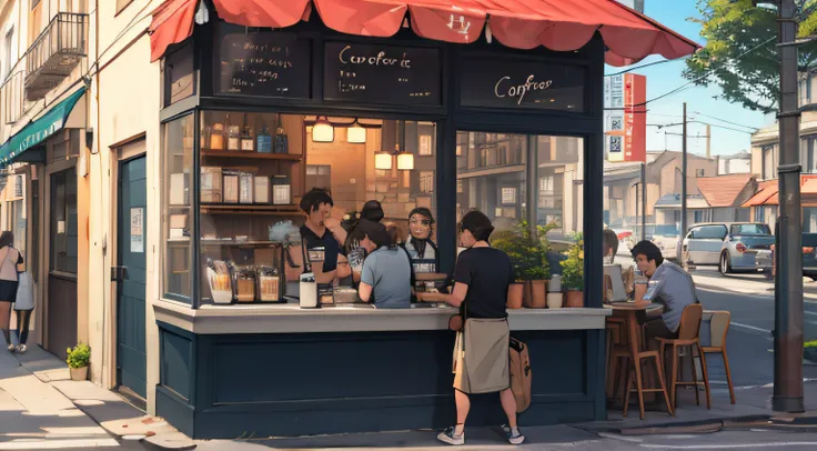 Sunny afternoon, coffee shop in street