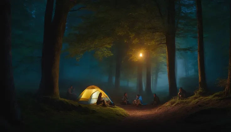 People in the woods at night