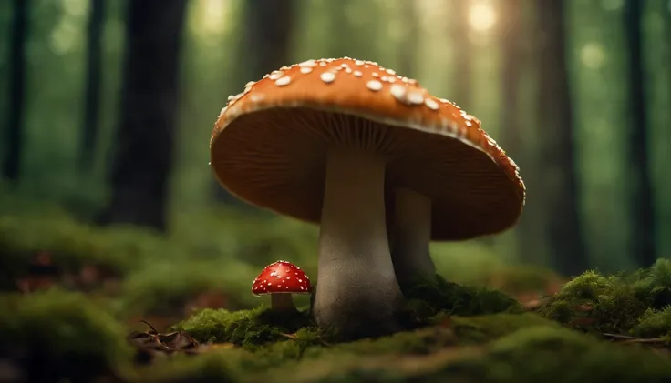 A whimsical, fairytale-inspired scene set in a magical forest, where vibrant mushrooms dot the forest floor and woodland creatures adorn the trees with twinkling lights.