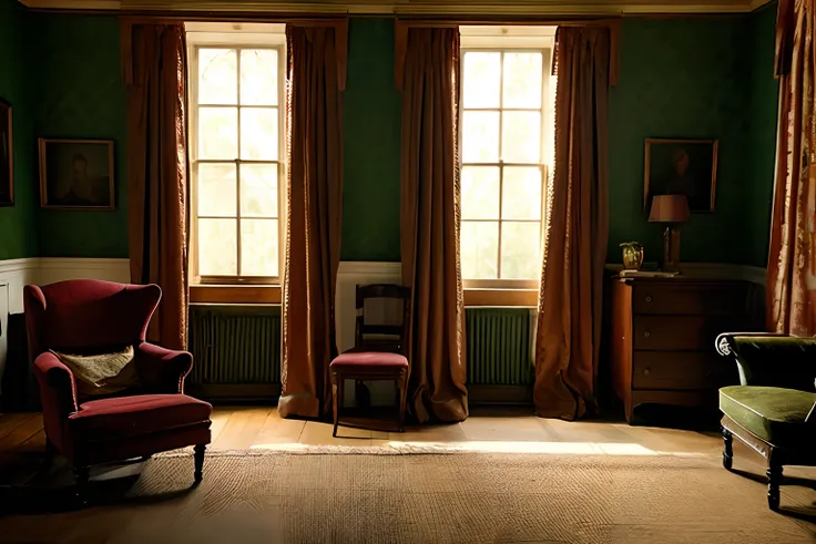 Rough private interiors in 19th-century England、The curtains are closed and dimly lit