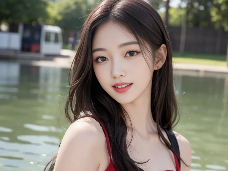 (8K, Best Quality, Masterpiece: 1.2), (Realistic, Photorealistic: 1.37), Super Detail, 1 Girl, Pretty, Solo, (Red Nose), (Smile: 1.15), (Mouth Closed) ) small breasts, beautiful eyes, (long hair: 1.2), floating hair Novafrog style, upper body