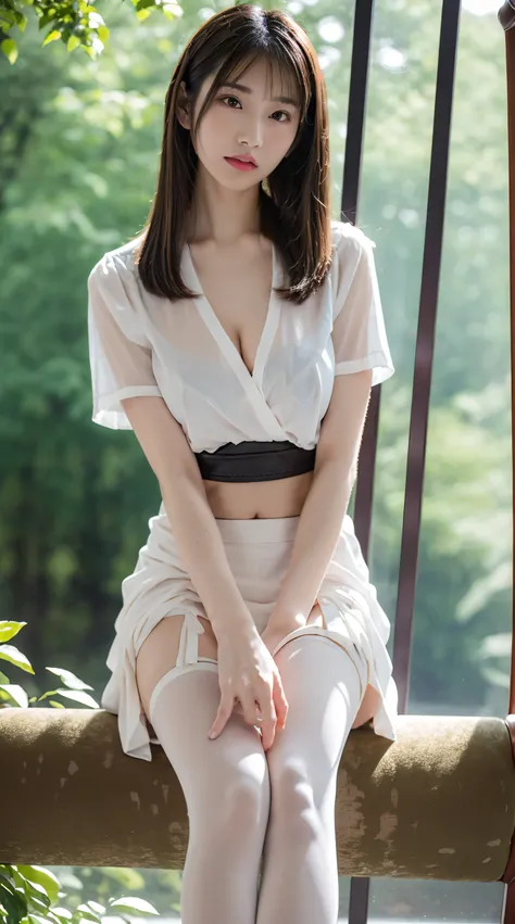 (Best Quality, masutepiece, Ultra HD: 1.3), 1girl in, （middlebreasts）, light brown hair, Asymmetrical hair, straight haired, Long hair,（ slender body shape, Constricted waist）,（Ultra Fine Face）, Delicate lips, （beautidful eyes）, thin blush, eyes are brown,...