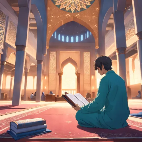 Man read quran in the mosque, back view