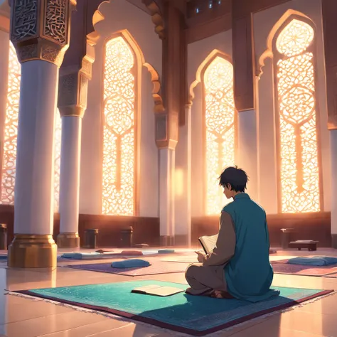 Man read quran in the mosque, back view