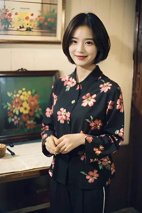 93
(a 20 yo woman,is standing), (a hyper-realistic), (masutepiece), ((short-hair:1.46)), (smooth black hair), wear long pants, (...