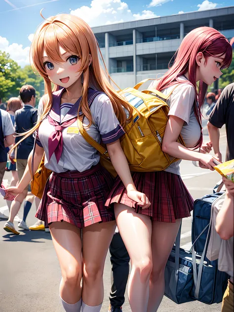 Kosaka Kirino, summer comiket background, bright, cheerful, student uniform,