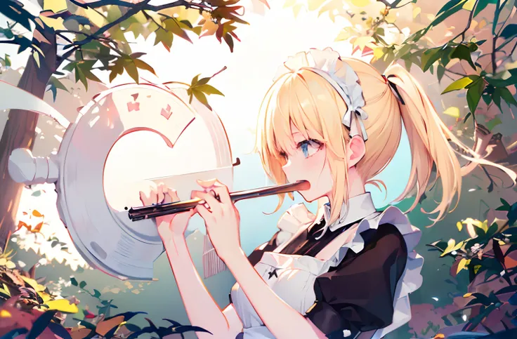 (​masterpiece}, {hight resolution}, {Good anatomy}, (top-quality), (extremely delicate and beautiful), (8k cg wallpaper), (illustratio), 1 girl in, a blond、maid clothes、White Brim、Character Profile