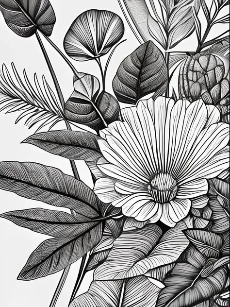 Monochrome botanical illustration. The color of the plant is green.