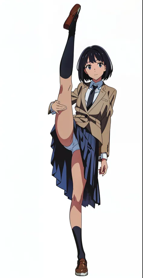 (right loafers:1.5), (standing split:1.0), (one leg up:1.0), (detailed white cotton panties:1.5), (white background:1.0), (anime:2.0), (official art:2.0), (best quality:2.0), (masterpiece:1.0), (full body:1.0), (solo:1.0), (a 18yo cute girl:1.5), (long ski...