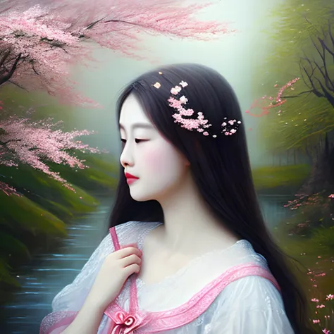 Cherry blossoms, fantasy painting, impression, face hidden