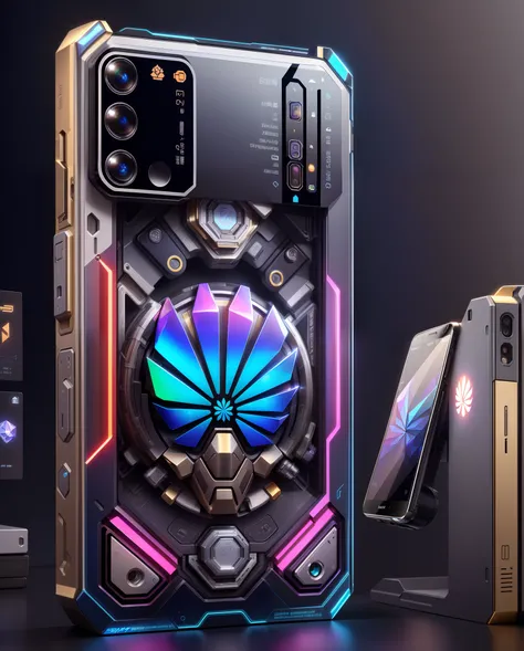 Huawei phones of the future, (Nothing but mobile phones)，(No Man), (A phone back：Gundam mecha made of complex futuristic Huawei mobile phone 1，The head of the Gundam mecha is engraved on the phone，The entire phone is made of titanium and crystal glass stru...