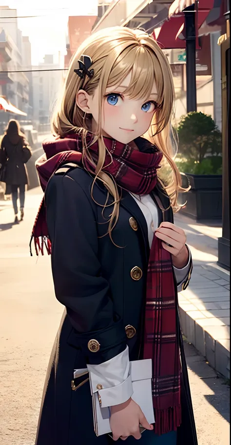 (​masterpiece),(top-quality:1.2),1girl in,(masuter piece:1.3),exquisitedetails, Highest quality 8K resolution, Ultra-detailed, Realistic, Vibrant colors, Soft tones, With warm and gentle lighting,(Beautiful plaid scarf:1.3),(Preet Pink Ruffled Ribbon Dress...