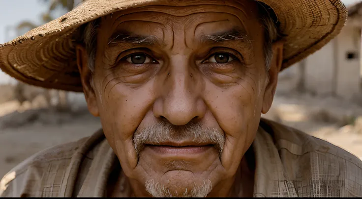 A WISE OLD MAN, close em seu rosto ultra detalhado, rugas detalhadas, pele realista, queimadura de sol, dust, expression marks, olhos expressivos,dream background