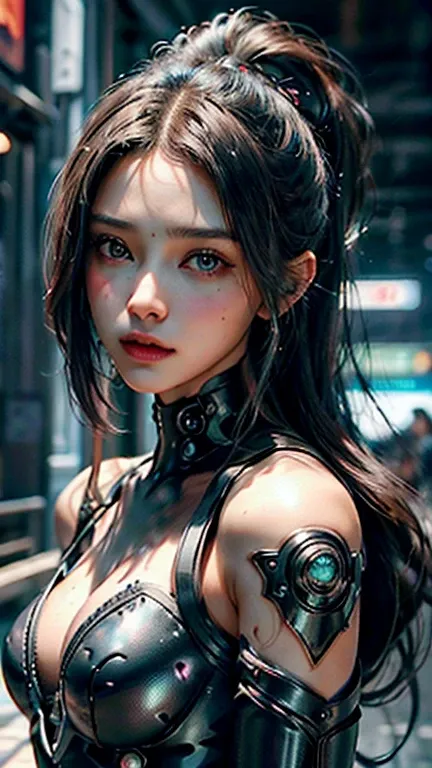 Hermosa foto de cuerpo completo de Reika, black latex bodyshuit, Cabello negro lacio, Science-Fiction, Cyberpunk City en el fondo, Gantz, Al estilo de Cyberpunk 2077, Foto ultra realista de una mujer hermosa, Obra maestra, La mejor calidad, CG, papel tapiz...