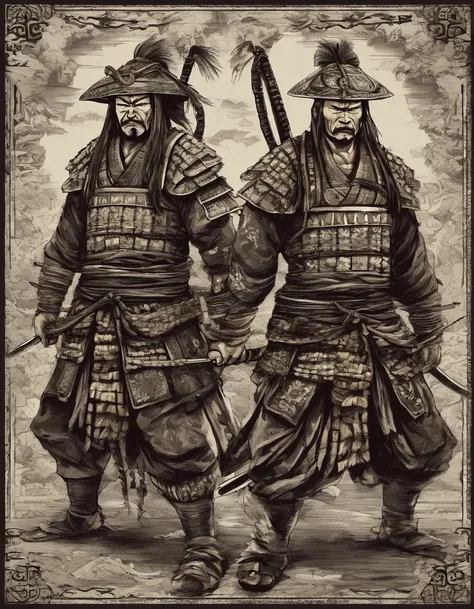 Highly qualified fighters, Angry samurai。 epic image,
Chinese architecture，Sengoku period，rios，Morning
ninja, Weapons, komono, Anime style The two sides are facing off